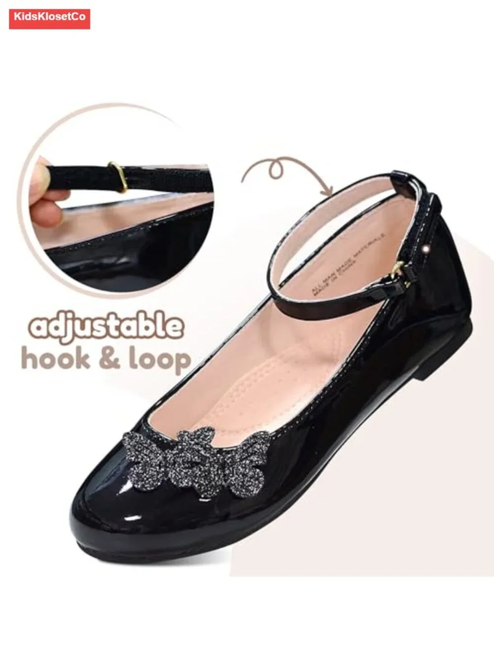 Girls Butterfly Mary Jane Dress Shoes Hook Loop Party Wedding Flats